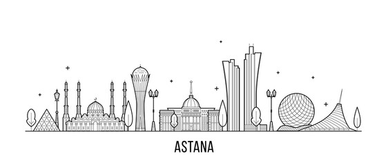 Astana skyline Kazakhstan city vector linear style - obrazy, fototapety, plakaty