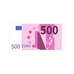 Flat simple five hundred euro banknote on white