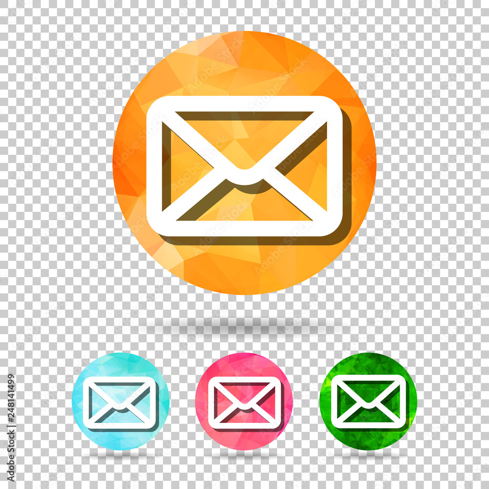 Poster set of abstract geometric mail button icon from triangular faces for graphic design