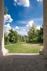 Panoramic view of the ascent of the seventeenth-century fourteen chapels, with the representation of the Via Crucis, of the "Sacro Monte di Varese"