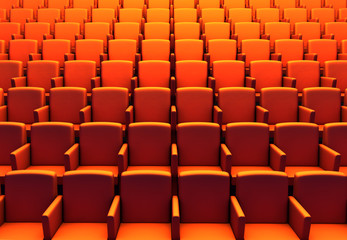 3d illustration of empty  orange chairs in cinema theater