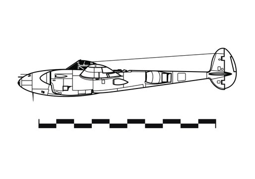 Lockheed P-38 LIGHTNING. Outline drawing