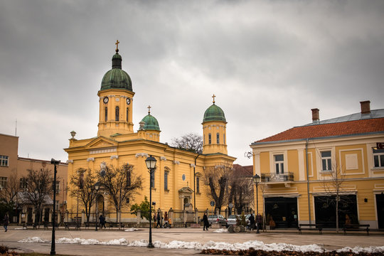 Streets of Negotin, small place in east Serbia. Center of old town. Beautiful cloudy day. Town is known for production of wine.