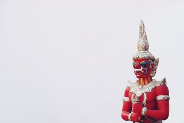 Chachoengseo, Thailand-February 3, 2019:Intricately Detailed Giant Demon Guardian Statue,isolated on white