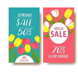Set of Instagram stories spring sale banner background. Instagram template, can be use for, landing page, website, mobile app, poster, flyer, coupon