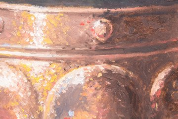Original oil painting of a copper metal pan on canvas