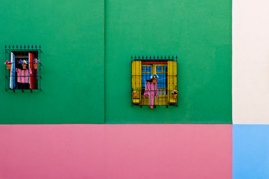 Windows in Colorful Building Exterior