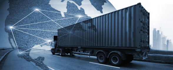 Truck run on road, Drive on road, transportation logistics concept