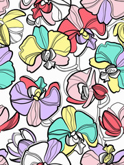 Multicolored linear orchids on a light background
