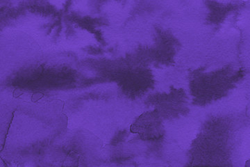 Violet watercolor texture with abstract washes and brush strokes on the white paper background. Digital paper background.