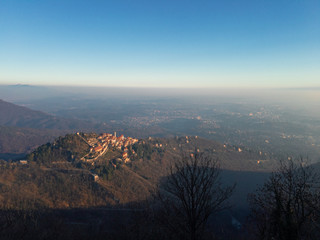 Panoramic view of the village of Santa Maria del Monte in Varese in Italy.