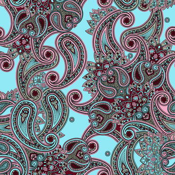 Damask Paisley traditional seamless  pattern for fabric and textile design on black background.
