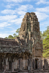 faces on the towers of Angkor Thom temple, Siem Reap, Cambodia, Asia