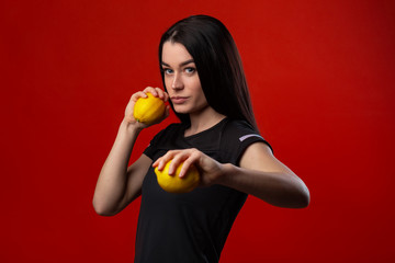 beautiful boxing girl with lemons