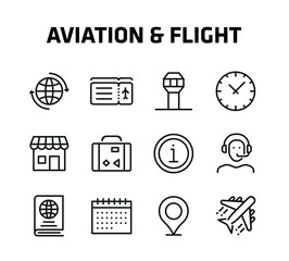 Aviation And Flight Thin Line Icons