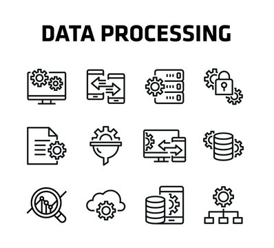 Data Processing Thin Line Icons
