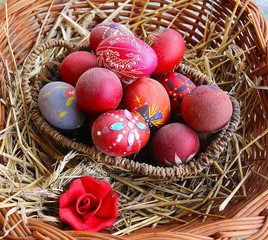 colorful easter eggs in a basket