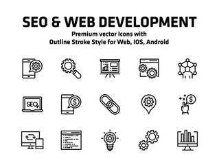 SEO And Web Development Thin Line Icons