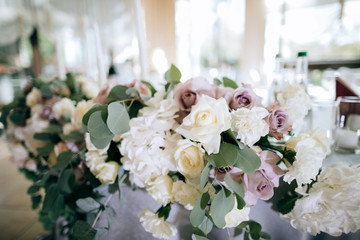 wedding bouquet with fresh flowers on the table