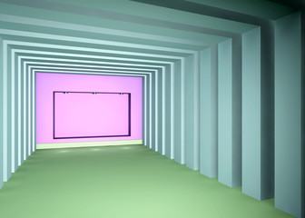 3d illustration of pastel colored minimal interior of corridor with niche on the wall with spotlights