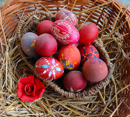 colorful easter eggs in a basket