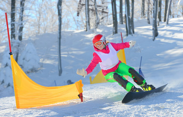 Snowboarders are slalom racer