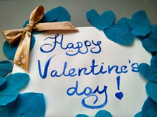 For Valentine's Day inscription Happy Valentine's Day and hearts