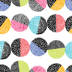 Decorative abstract polka dots in the style of the 60s.  Cheerful polka dot vector seamless pattern. Can be used in textile industry, paper, background, scrapbooking.