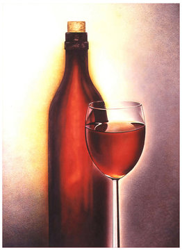Rotweinglas mit Flasche