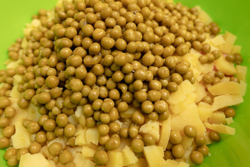 Green peas in a dish as a background