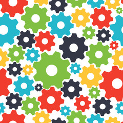 Seamless pattern colored gears of different sizes.