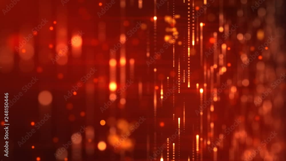 Poster abstract orange colored background with animation falling glittering particles as festive rain. yell