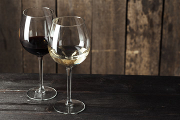 Glass of Wine on The Wooden Table