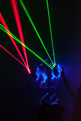 Colorful lights show. Laser show in motion in dark