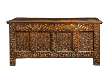trunk chest old medievil oak carved coffer