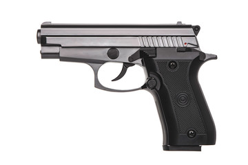 Black gun pistol isolated on white background