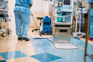 Concept photo of A hospital worker doing cleaning in operation room