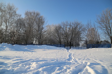 Obraz premium Orthodox village cemetery in winter