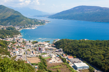 Fototapeta na wymiar Aerial view of Kotor Bay and marina Herceg Novi. MONTENEGRO