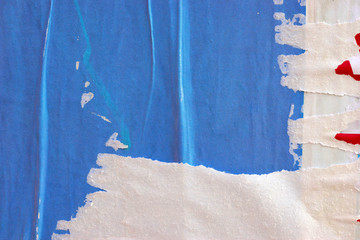 Old grunge ripped torn vintage collage street blank posters creased crumpled paper surface placard...