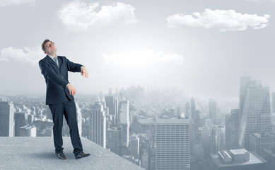 Zombi elegant businessman on the top of the city
