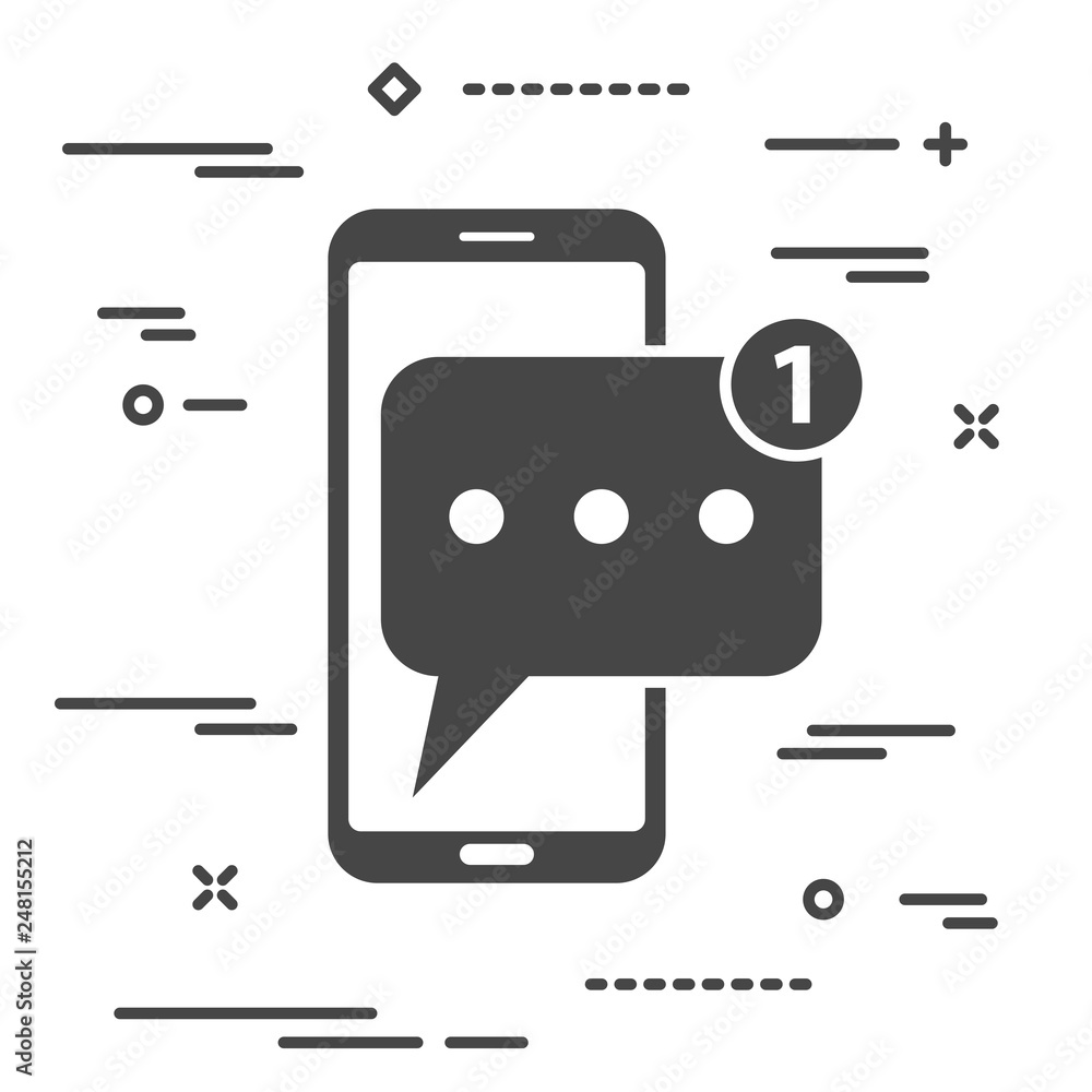Poster mobile phone with new chat message notification. black smartphone and chatting bubble. text new mess