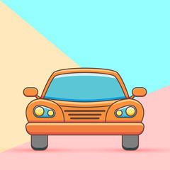 flat minimal car icon with shadow on pastel colored blue and pink background