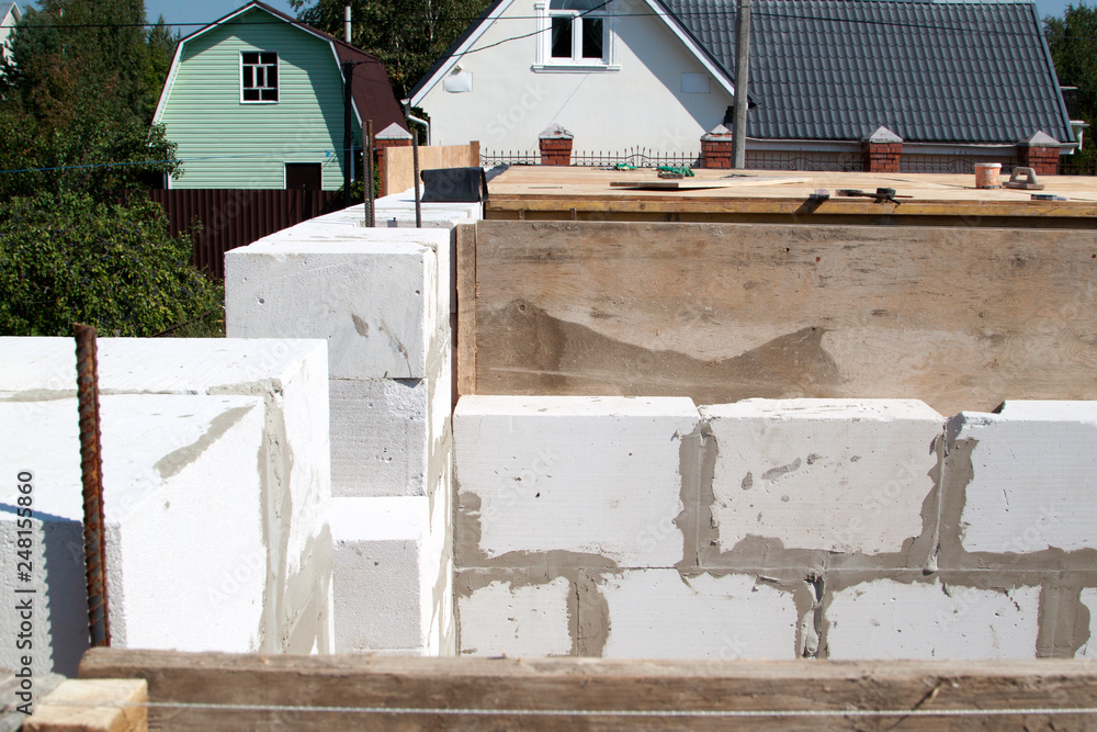 Poster top view of the building floor between the floors in the country house under construction from the f
