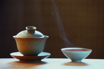 Naklejka na ściany i meble Black Hot Chinese tea cup 