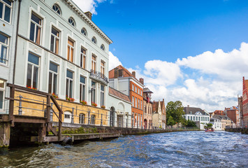 Beautiful canal and traditional houses in the old town of Bruges (Brugge), Belgium