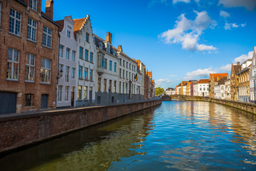 Beautiful canal and traditional houses in the old town of Bruges (Brugge), Belgium