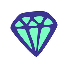 Purple diamond neon or fluorescent green lighting inside. Square format. Doodle style. Vector illustration. White background.