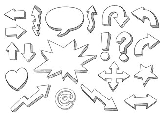 Arrows, pointers and chart elements. Doodles for presentation. Icon doodle set