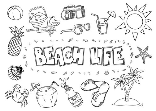 Beach Life Doodle Icon Set